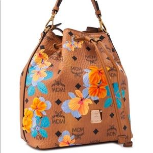 MCM Cognac Floral Bucket Bag Crossbody NEW